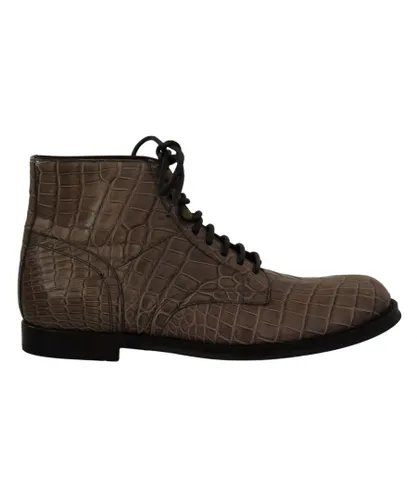 Dolce & Gabbana Mens Gray Crocodile Leather Derby Boots - Black