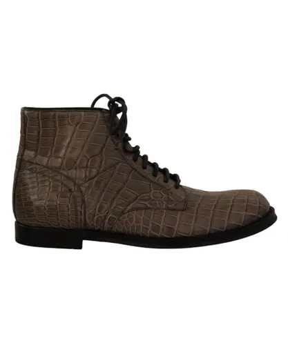 Dolce & Gabbana Mens Gray Crocodile Leather Derby Boots - Grey