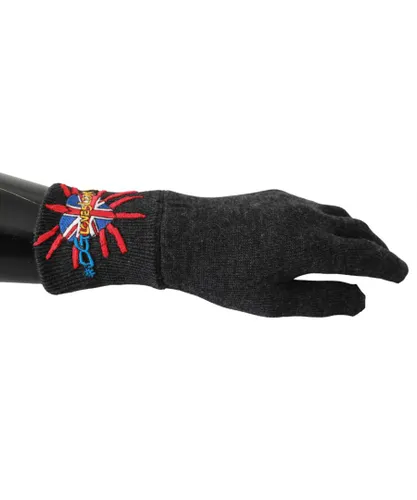 Dolce & Gabbana Mens Gray #DGLovesLondon Embroidered Wool Gloves - Multicolour Virgin Wool - One
