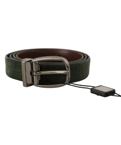 Dolce & Gabbana Mens Green Exotic Leather Silver Buckle Belt