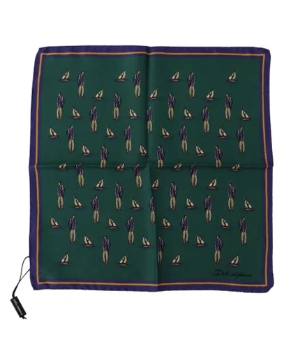 Dolce & Gabbana Mens Green Printed DG Logo Square Handkerchief Scarf Silk - One