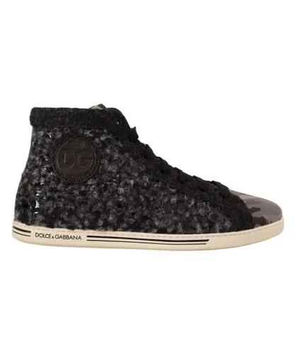 Dolce & Gabbana Mens High Top Sneakers with Logo Details - Grey Cotton