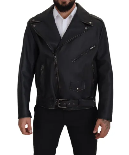 Dolce & Gabbana Mens Leather Biker Jacket - Black