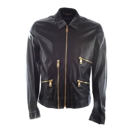 Dolce & Gabbana , Mens Leather Jacket - Stylish Model ,Black male, Sizes: