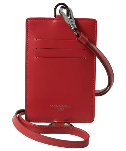 Dolce & Gabbana Mens Leather Lanyard Card Holder with Zipper - Red - One Size