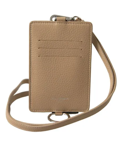 Dolce & Gabbana Mens Leather Lanyard Cardholder with Zipper Closure and Multiple Card Slots - Beige - One Size