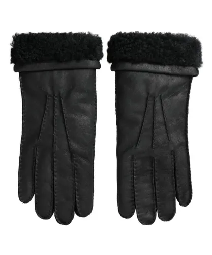 Dolce & Gabbana Mens Leather Winter Gloves with Logo Detail - Black
