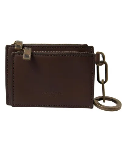 Dolce & Gabbana Mens Leather Zip Keyring Coin Purse Wallet - Brown - One Size