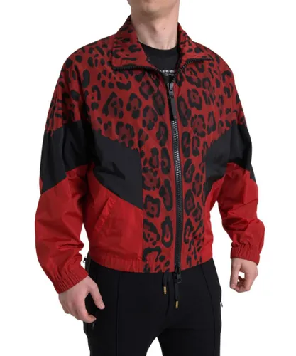 Dolce & Gabbana Mens Leopard Nylon Full Zip Jacket - Red