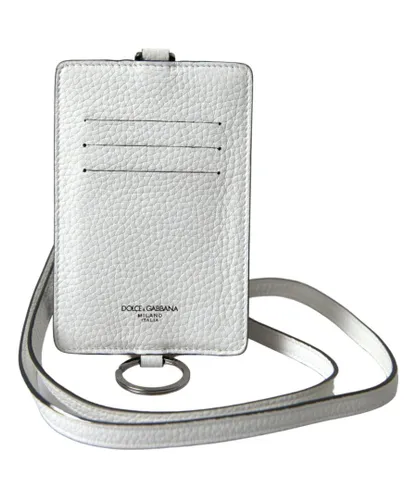 Dolce & Gabbana Mens Logo-Embossed Leather Card Holder with Lanyard - White - One Size