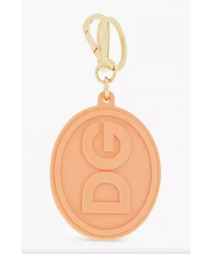 Dolce & Gabbana Mens Logo Keychain with Gold Hardware - Orange - One Size