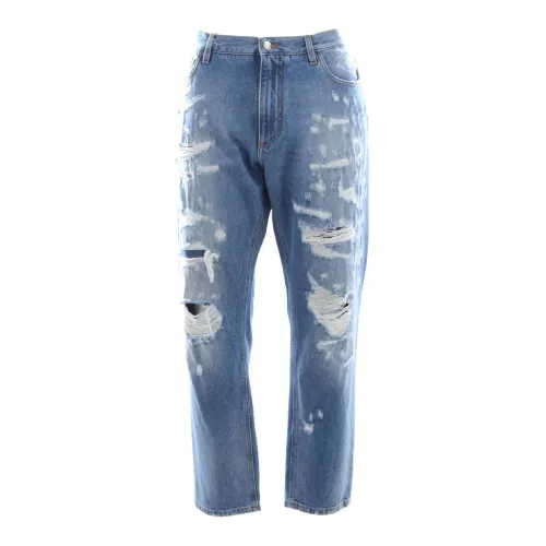 Dolce & Gabbana , Men`s Loose Broken Jeans ,Blue male, Sizes: