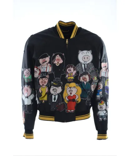 Dolce & Gabbana Mens Men Printed Pig Family Jacket - Black