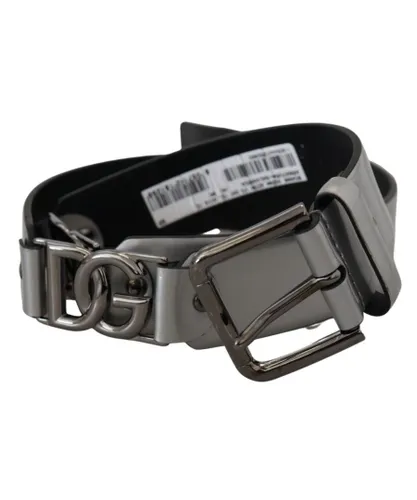 Dolce & Gabbana Mens Metallic Silver Leather DG Logo Metal Buckle Belt
