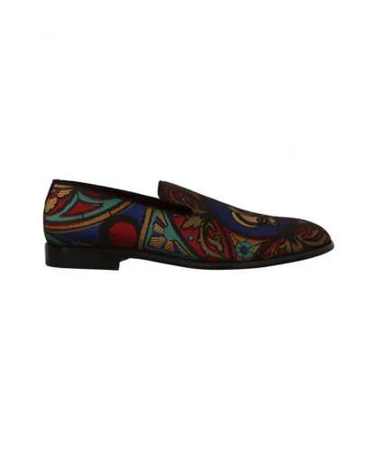 Dolce & Gabbana Mens Multicolor Jacquard Crown Slippers Loafers Shoes - Multicolour Silk