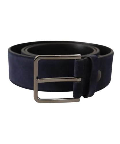 Dolce & Gabbana Mens Navy Blue Velvet Leather Belt with Silver Tone Buckle