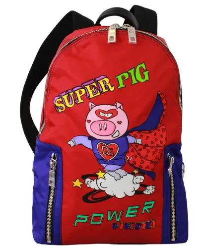 Dolce & Gabbana Mens Nylon Multicolor Super Pig Print School Bag - Red - One Size