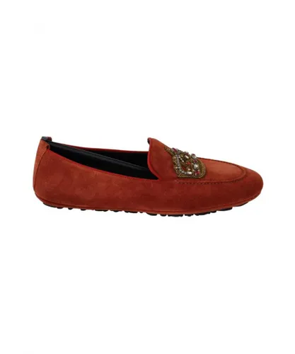 Dolce & Gabbana Mens Orange Leather Crystal Crown Loafers Shoes