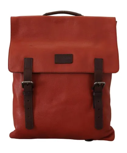 Dolce & Gabbana Mens Orange Leather Logo Plaque Backpack Bag Calf Leather - One Size