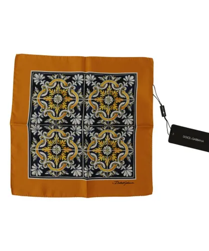 Dolce & Gabbana Mens Orange Majolica Pattern Square Handkerchief Scarf - Multicolour Silk - One