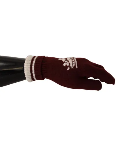 Dolce & Gabbana Mens Patterned Cashmere Gloves with Byzantine Crown Detail - Red