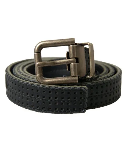 Dolce & Gabbana Mens Perforated Gold Buckle Leather Belt - Black