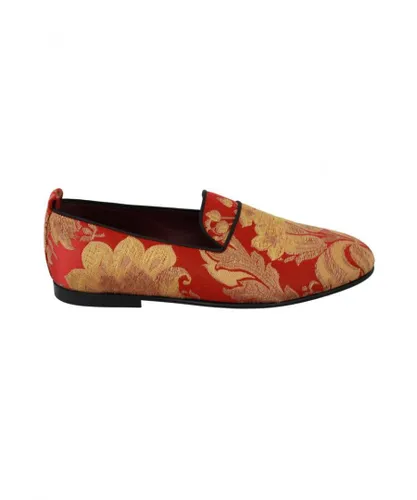 Dolce & Gabbana Mens Red Gold Brocade Slippers Loafers Shoes - Rose Gold Silk