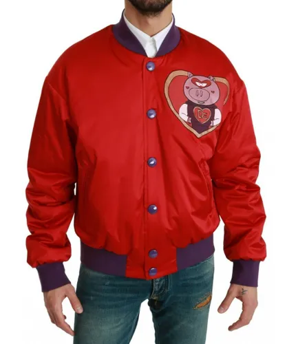 Dolce & Gabbana Mens Red YEAR OF THE PIG Bomber Jacket
