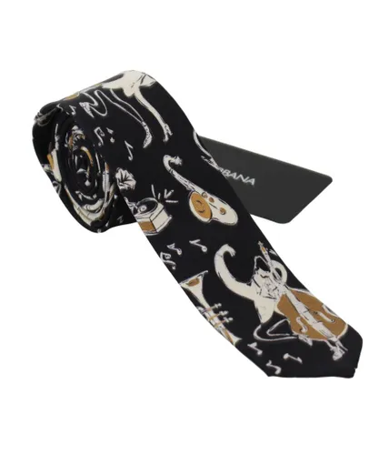 Dolce & Gabbana Mens Silk Musical Instrument Print Narrow Tie - Black - One