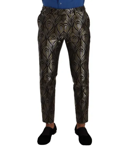 Dolce & Gabbana Mens Silver Gold Jacquard Dress Pants - Black & Silver