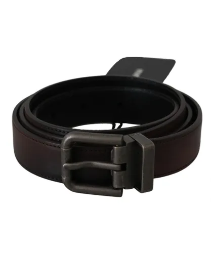 Dolce & Gabbana Mens Solid Brown Leather Gray Buckle Belt - Multicolour