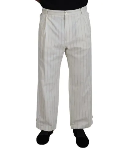 Dolce & Gabbana Mens Striped Formal Pants - White Cotton