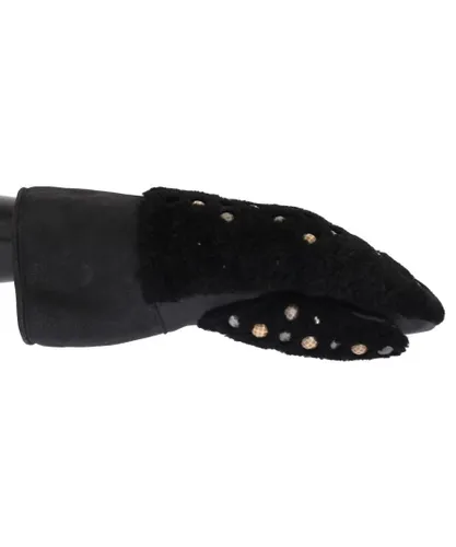 Dolce & Gabbana Mens Studded Leather Shearling Gloves - Black