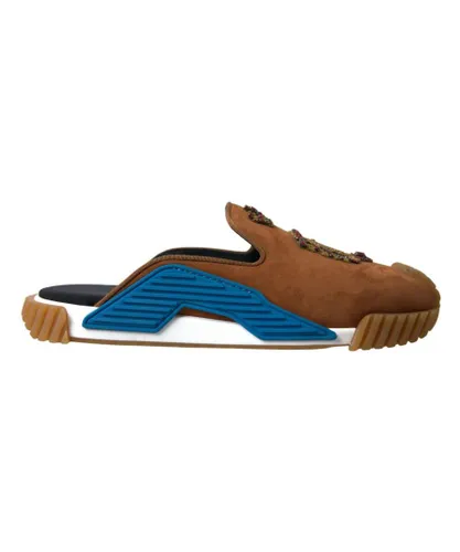 Dolce & Gabbana Mens Suede Logo Slides Sandals - Brown