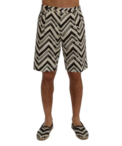 Dolce & Gabbana Mens White Black Striped Cotton Linen Shorts - Multicolour