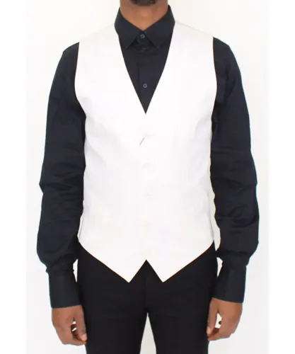 Dolce & Gabbana Mens White Cotton Silk Blend Dress Vest Blazer - Multicolour