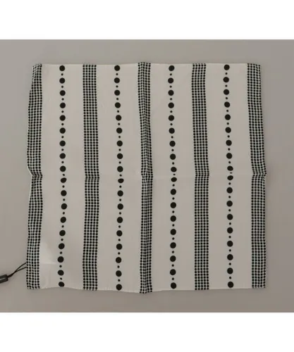 Dolce & Gabbana Mens White Dotted Stripes Square Handkerchief Viscose Scarf - One
