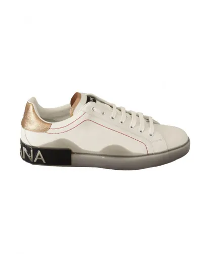 Dolce & Gabbana Mens White Gold Leather Low Top Sneakers Casual Shoes