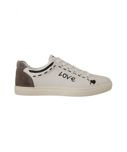 Dolce & Gabbana Mens White Leather Gray LOVE Casual Sneakers Shoes