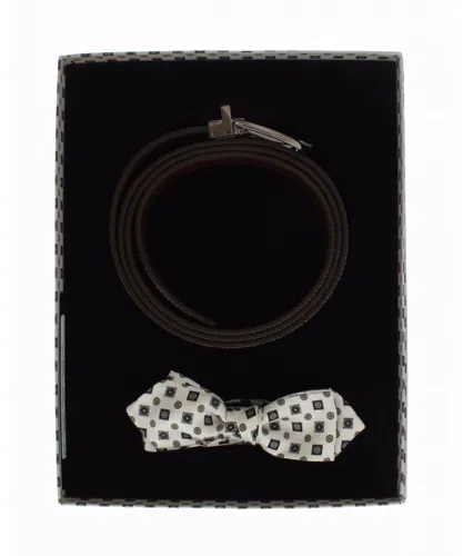 Dolce & Gabbana Mens White Silk Bowtie Leather Belt Gift Box