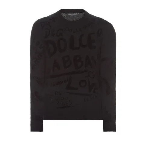 Dolce & Gabbana , Men`s Wool Knit Sweater with Round Neckline ,Black male, Sizes: