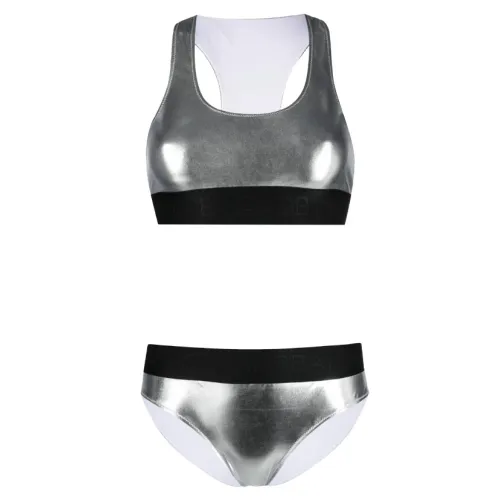 Dolce & Gabbana , Metallic-Effect U-Neck Bikini ,Gray female, Sizes: