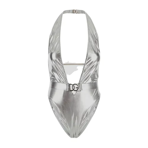 Dolce & Gabbana , Metallic Logo Swimsuit ,Gray female, Sizes: