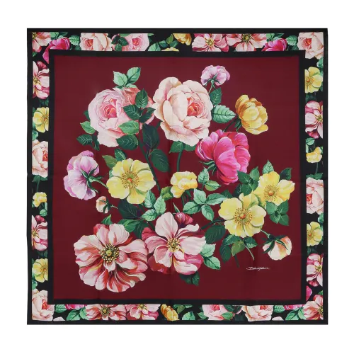 Dolce & Gabbana , Multicolor Floral Print Silk Scarf ,Red female, Sizes: ONE