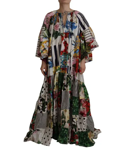 Dolce & Gabbana Multicolor Maxi Kaftan Patchwork Poplin Floral WoMens Dress - Multicolour Cotton