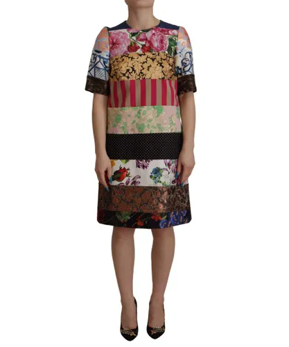 Dolce & Gabbana Multicolor Pachwork Floral Sheath Jaquard Mini Gown WoMens Dress - Multicolour
