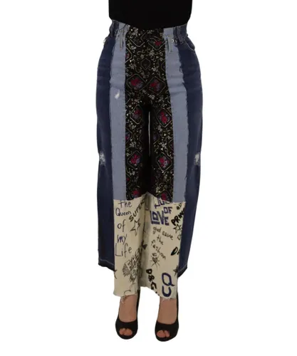 Dolce & Gabbana Multicolor Patchwork DG Fashion Wide Leg Denim WoMens Pant - Multicolour Cotton