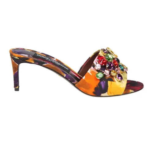 Dolce & Gabbana , Multicolour Brocade Slipper with Colored Stones ,Yellow female, Sizes: