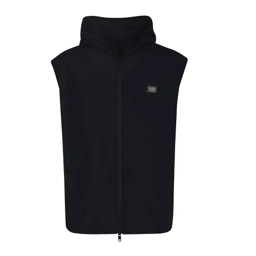 Dolce & Gabbana , Navy Blue Hooded Sleeveless Outerwear ,Black male, Sizes: