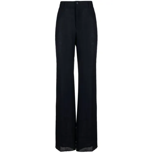 Dolce & Gabbana , Navy Blue Linen Trousers with Wide Leg ,Blue male, Sizes: